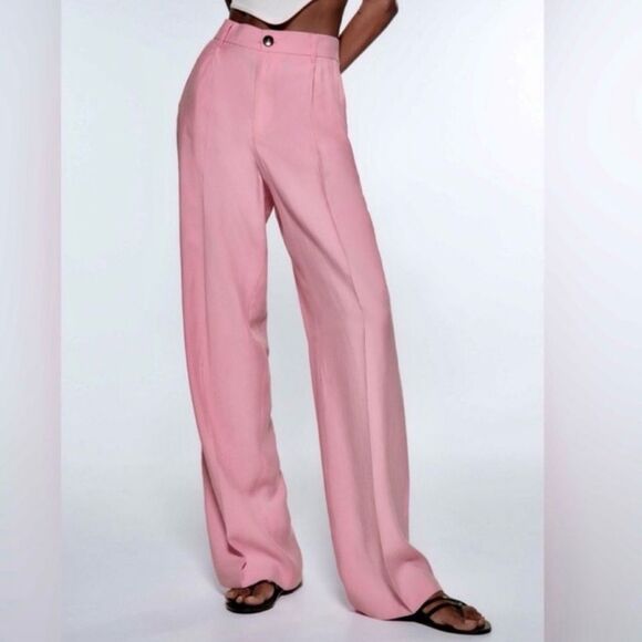 Zara NWT high waisted pleated trousers pink Size XS